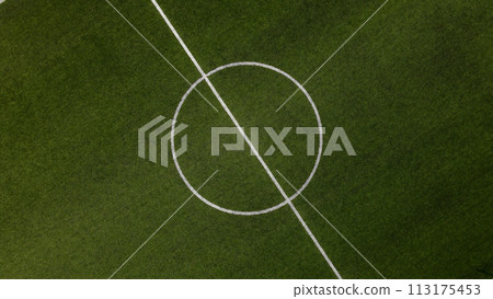 Aerial view of the center of a football field 113175453
