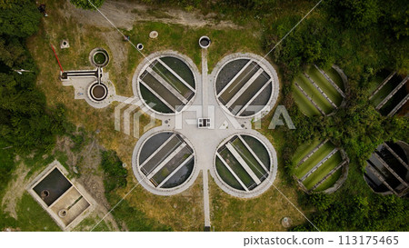 Aerial view of water purification facilities. 113175465