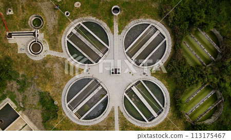 Aerial view of water purification facilities. 113175467