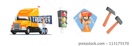 Long-Distance Trucker Job Tool and Object Vector Set 113175570