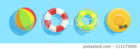 Bright Summer Swimming Object on Blue Water Background Vector Set 113175600