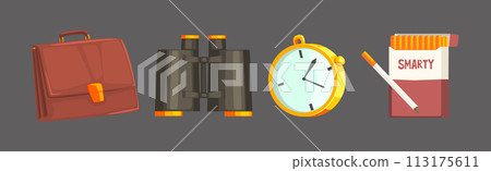 Classic Detective Items and Tools Colorful Vector Set 113175611