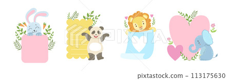 Message Template with Cute Animal and Flora Vector Set Message Template with Cute Animal and Flora Vector Set 113175630