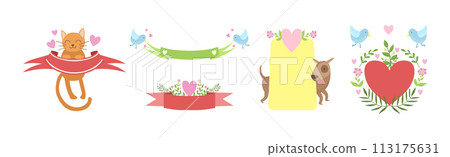 Message Template with Cute Animal and Flora Vector Set 113175631