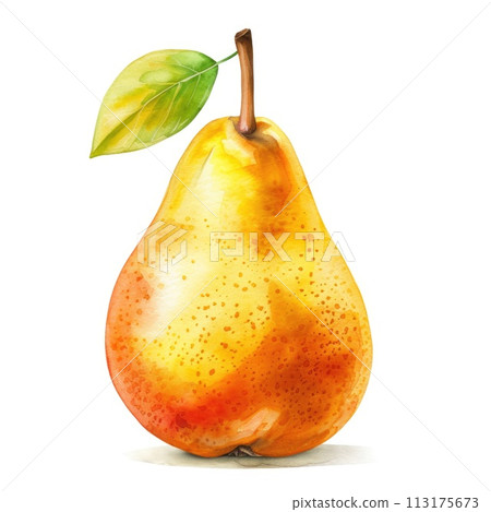 A sumptuous watercolor illustration of a ripe pear 113175673