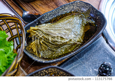 Korea side dish herb pickle food. wild leef Korea side dish herb pickle food. wild leef 113175766