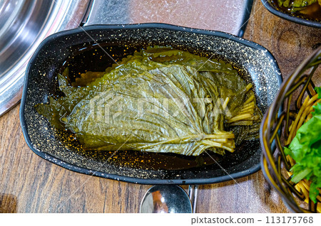 Korea side dish herb pickle food. wild leef 113175768
