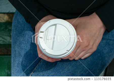 Couple clinking hot coffee cups Couple clinking hot coffee cups 113176035