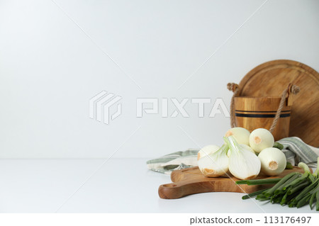 Green onion, concept of fresh vegetable, fresh raw food 113176497