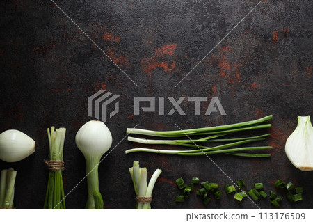 Green onion, concept of fresh vegetable, fresh raw food Green onion, concept of fresh vegetable, fresh raw food 113176509