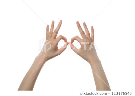 PNG,female hand showing OK sign, isolated on white background 113176543