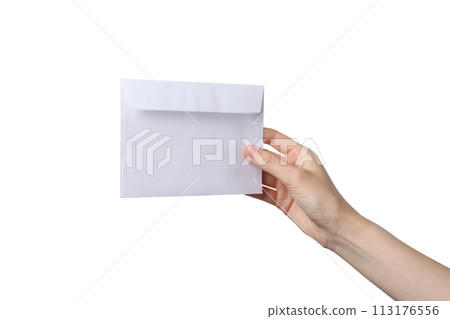 PNG,female hand holding a paper envelope, isolated on white background 113176556