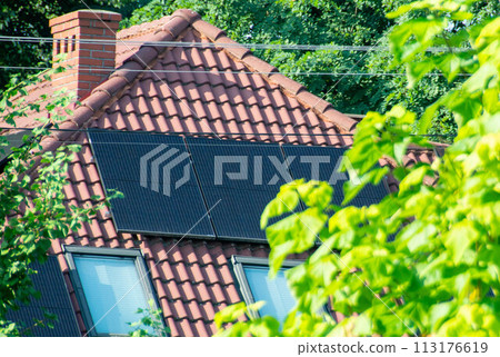 Solar power energy on the roof to a standard house Solar power energy on the roof to a standard house 113176619