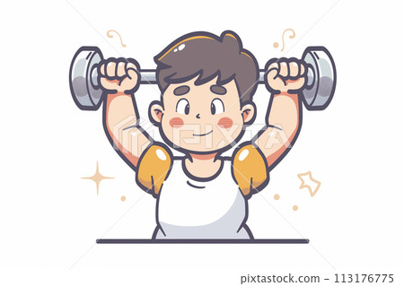 Men doing muscle training with barbells 113176775