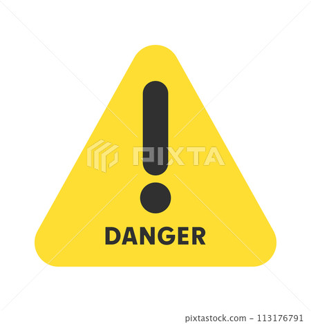 一個簡單的三角形圖標，帶有“!”標記和“危險”一詞-危險標誌材料 113176791