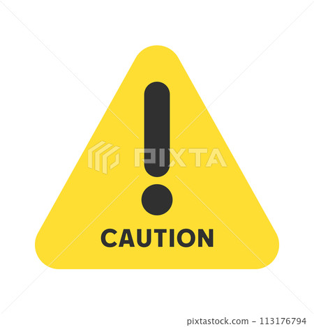 A simple icon of a triangular ! mark and the word CAUTION - material for warning and caution signs 113176794