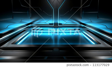 Modern dark blue overlapping dimension line bar design, technological background, Generative AI 113177029