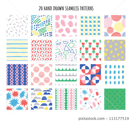20 hand-drawn colorful seamless patterns 113177519