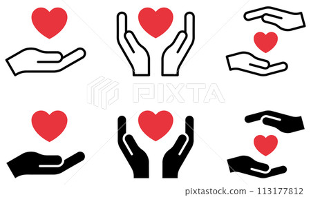 Vector illustration set of various shapes of hands and heart symbols 113177812