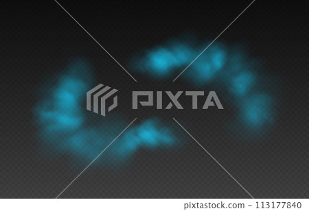 Blue smoke, colorful fog, realistic smog, haze, mist or cloudiness effect. Blue smoke, colorful fog, realistic smog, haze, mist or cloudiness effect. 113177840