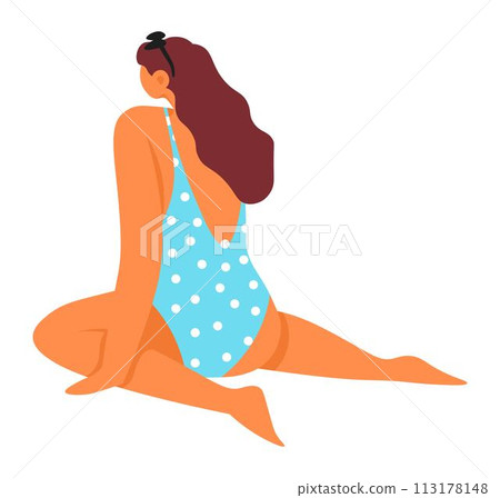 Woman in beach swimming suit, fashionable clothes 113178148