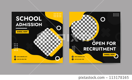 Collection of trendy school admissions, professional social media post templates. Square banner design background. Collection of trendy school admissions, professional social media post templates. Square banner design background. 113178165