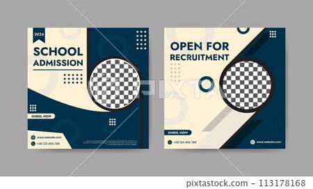 Collection of trendy school admissions and educational social media post templates. Square banner design background. 113178168