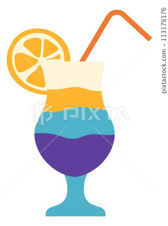 Cocktail with decorative straw and lemon slice 113178176