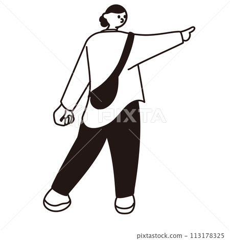 女人指著,全身,後視圖,線畫,向量 女人指著,全身,後視圖,線畫,向量 113178325