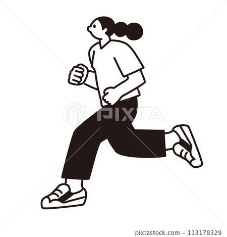 跑步的女人，線條畫，向量 113178329