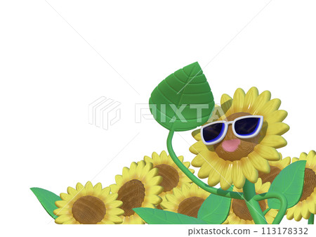 3ⅾ illustration of a sunflower looking up at the summer sun 113178332