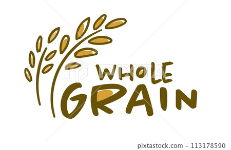 Whole grain logo, wheat spikelet product emblem 113178590
