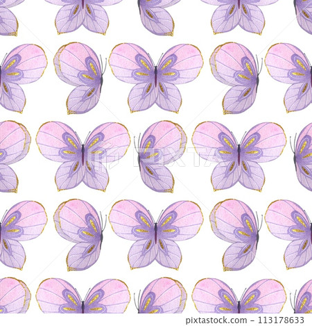Watercolor seamless pattern with abstract purple butterflies. For fabric, textiles, wallpaper 113178633
