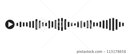 Sound wave decibel audio record simple voice message icon isolated on white background. Podcast player, music track 113178658
