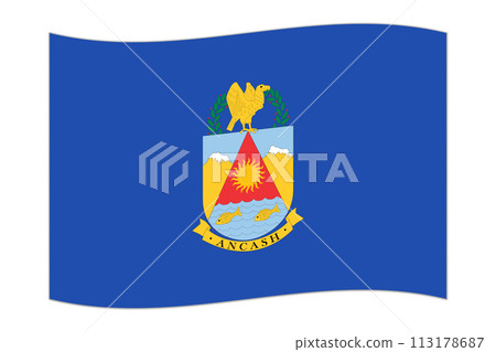 Waving flag of Department of Ancash, administrative division of Peru. Vector illustration. Waving flag of Department of Ancash, administrative division of Peru. Vector illustration. 113178687