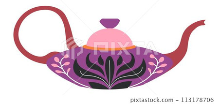 Pot for tea brewing, kettle with ornaments vector Pot for tea brewing, kettle with ornaments vector 113178706