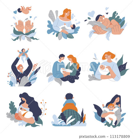 Parents with newborn babies, care and playing Parents with newborn babies, care and playing 113178809