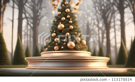 Christmas 3d scene with red and gold podium platform Christmas 3d scene with red and gold podium platform 113178814