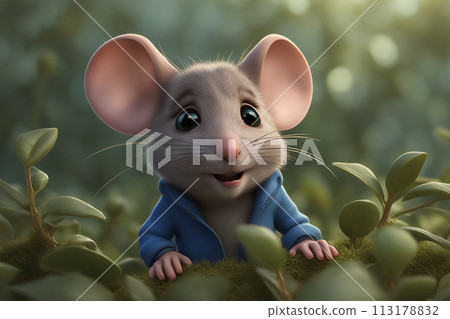 3D illustration of Illustrate an image of a timid little mouse 3D illustration of Illustrate an image of a timid little mouse 113178832