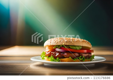 Close-up of tasty double hamburger with cheese Close-up of tasty double hamburger with cheese 113178886