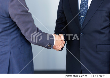 Two businessmen shaking hands, no faces 113178952
