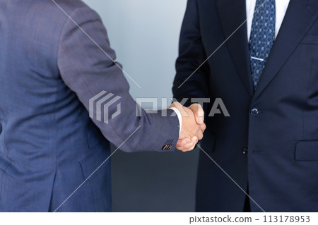 Two businessmen shaking hands, no faces 113178953
