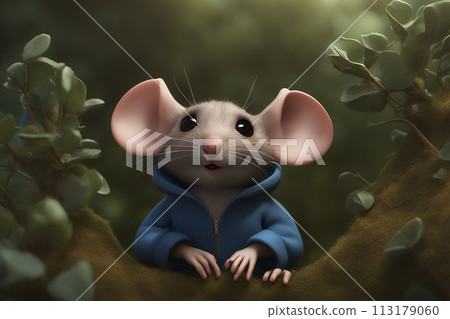 3D illustration of Illustrate an image of a timid little mouse 3D illustration of Illustrate an image of a timid little mouse 113179060