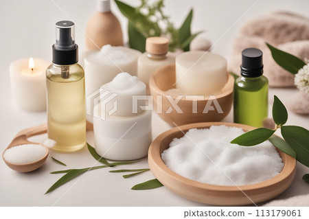 Spa products concept, spa bath background Spa products concept, spa bath background 113179061