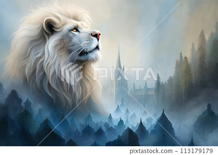 Majestic spiritual white tiger glowing blue lights. Majestic spiritual white tiger glowing blue lights. 113179179