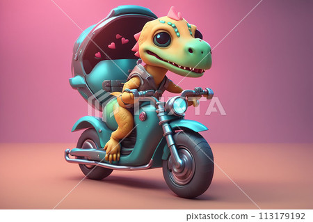 wahlir cute dragon character riding a motorbike 029 113179192