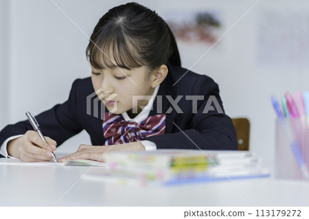 Female student writing in a notebook 113179272