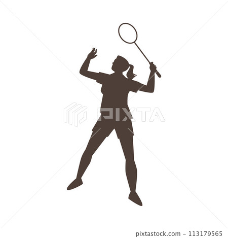 Professional badminton female player with racket in action vector silhouette, cartoon sport game competition isolated Professional badminton female player with racket in action vector silhouette, cartoon sport game competition isolated 113179565
