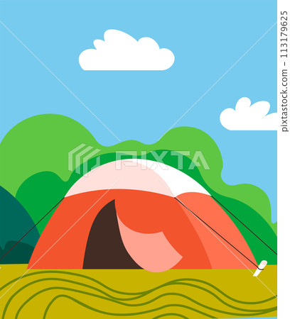 Peaceful Camping Landscape Illustration 113179625