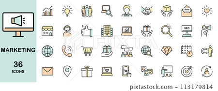 Marketing icon set color 113179814